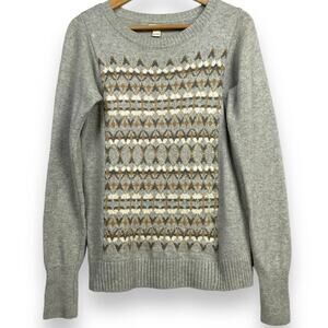 J. Crew Factory Merino Wool Blend Fair Isle Sweater Size S Gray Knit Style E3403